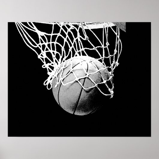 Affiche d'impression de balle et de filet de baske (Devant)