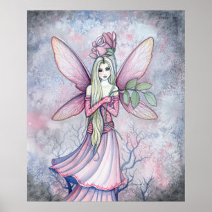 Affiche d'impression de la fée Rose d'hiver par Mo