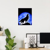 Affiche d'impression de loup hurlant à la lune - A (Bureau à domicile)