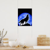 Affiche d'impression de loup hurlant à la lune - A (Cuisine)