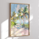 Affiche d'impression de plage tropicale aux palmie
