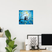 Affiche d'impression Lune Fantaisiste avec Chats (Bureau à domicile)