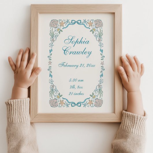 Affiche d'informations de naissance personnalisée