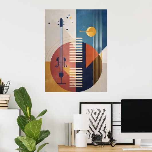Affiche d'instruments de jazz abstraits du milieu (Bureau à domicile)