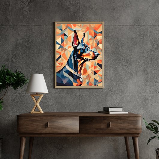 Affiche Doberman {BD-C1} Orange Noir l géométrique