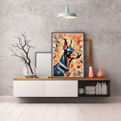 Affiche Doberman {BD-C1} Orange Noir l géométrique
