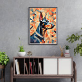 Affiche Doberman {BD-C1} Orange Noir l géométrique