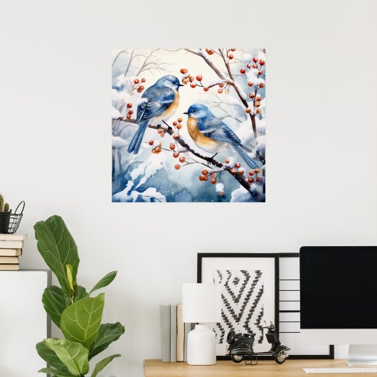 Affiche d'oiseaux d'hiver (Bureau à domicile)