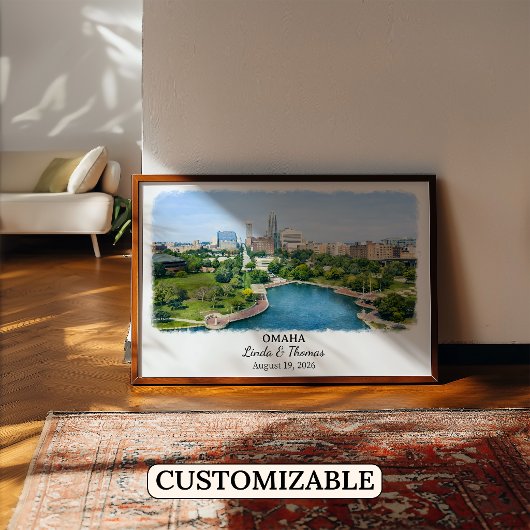 Affiche d'Omaha Nebraska, Aquarelle, Sur mesure