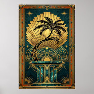 Affiche dorée et sarcelle Arbre de Vie Deco symétr