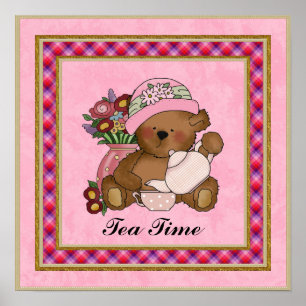 Affiche d'ours de temps de thé