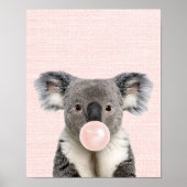 AFFICHE D'OURS KOALA SOFFLANT UN BUBBLE GUM ROSE (Devant)