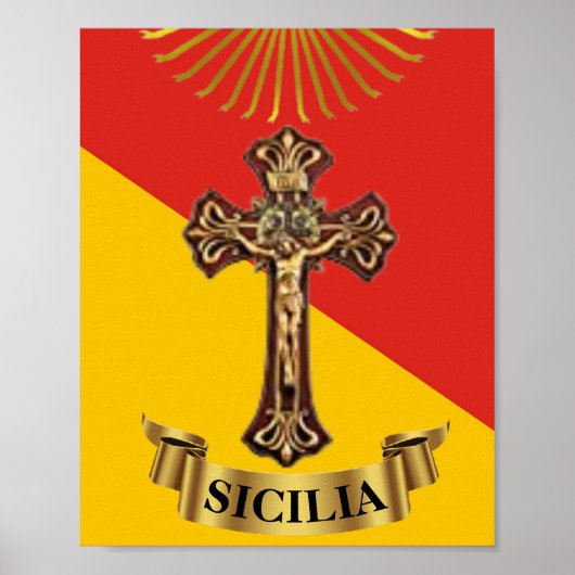 Affiche Drapeau sicilien et Crucifix de Sicile (Devant)