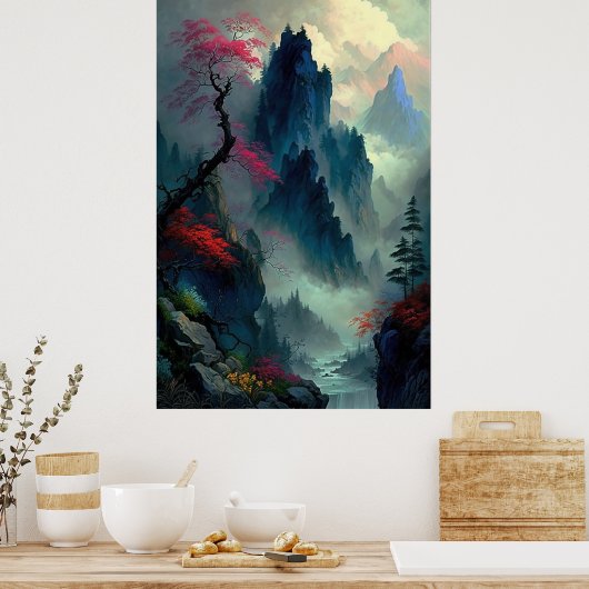Affiche Dreamy Misty Mountain Landscape (Cuisine)