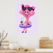 Affiche drôle avec Cochon de Fête Joyeux - Peintur (Cuisine)