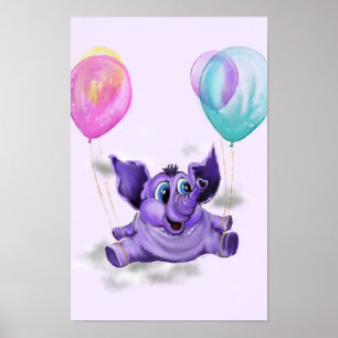 Affiche drôle avec éléphant heureux - Peinture