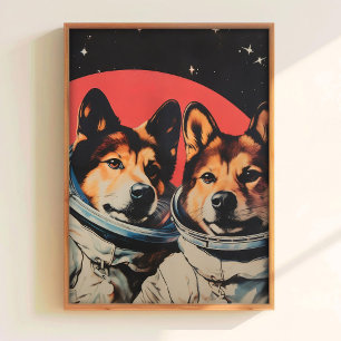 Affiche drôle Chien dans l'espace Impression Rétro
