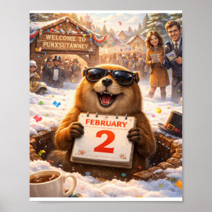 Affiche drôle de la Journée de la marmotte - 2 fév