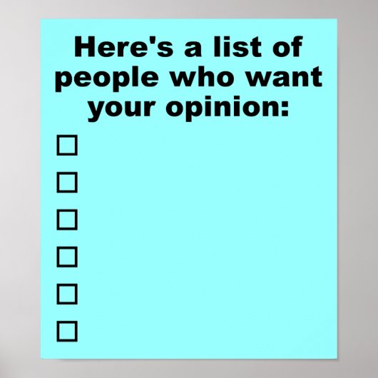 Affiche drôle de liste d'opinion (Devant)