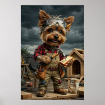 Affiche drôle de Yorkie ouvrier de construction – 