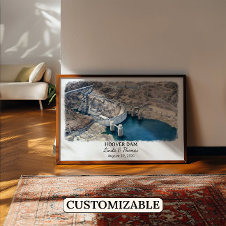 Affiche du barrage Hoover Arizona, Aquarelle, Sur