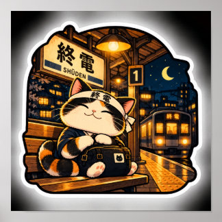 Affiche du Chat du Dernier Train | Art de Nuit de