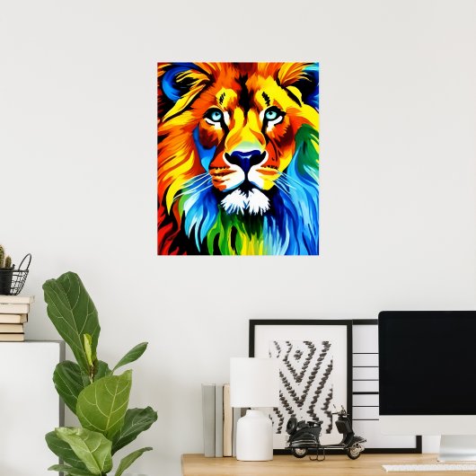 Affiche du chat lion arc-en-ciel - Art numérique F (Bureau à domicile)