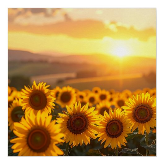 Affiche du coucher de soleil au tournesol doré (Devant)