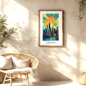 Affiche du coucher de soleil sur la skyline de Chi