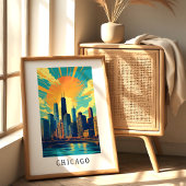 Affiche du coucher de soleil sur la skyline de Chi