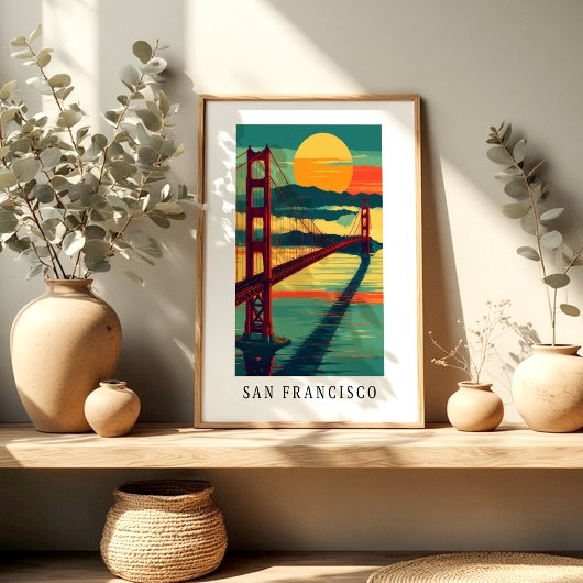 Affiche du coucher de soleil sur le Golden Gate de