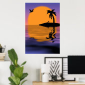 Affiche du coucher de soleil sur l'île tropicale (Bureau à domicile)