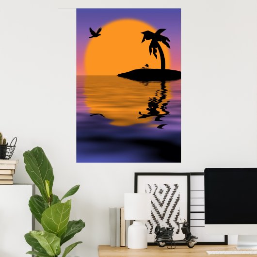 Affiche du coucher de soleil sur l'île tropicale (Bureau à domicile)