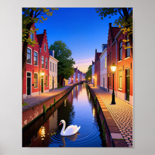 Affiche du crépuscule dans les canaux de Bruges