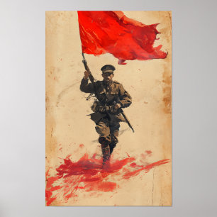 Affiche du drapeau rouge du soldat chinois