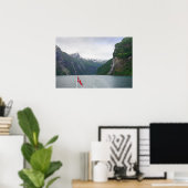 affiche du fjord de Geiranger avec le drapeau norv (Bureau à domicile)