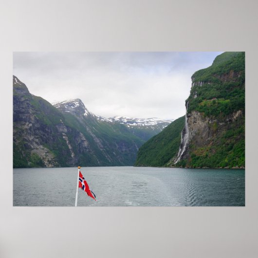 affiche du fjord de Geiranger avec le drapeau norv (Devant)
