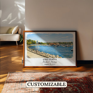 Affiche du lac Genève Wisconsin, Aquarelle, Sur me