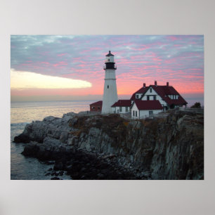 Affiche du Maine de lever de soleil de phare de