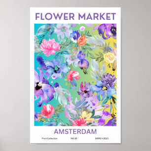Affiche du marché aux fleurs colorées d'Amsterdam