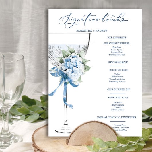 Affiche du menu des boissons signatures du mariage