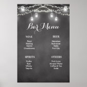 Affiche du menu du bar de mariage rustique noir et (Devant)