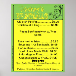 Affiche du menu spécial du jour - fournitures de r