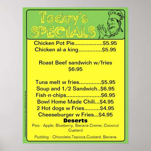 Affiche du menu spécial du jour - fournitures de r (Devant)