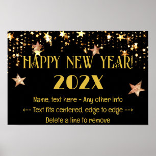 Affiche du Nouvel An 18 x 12 Noir & Or