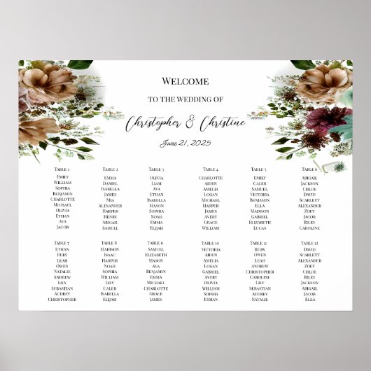 affiche du panneau du tableau des sièges mariage (Devant)