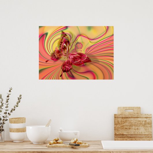 affiche du papillon rouge pêche (Cuisine)