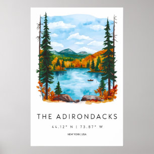 Affiche du parc national à l'aquarelle des Adirond