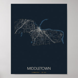 Affiche du plan de rue de Middletown Connecticut (