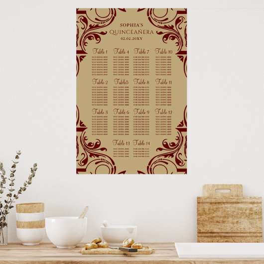 affiche du plan de sièges Rustic Red Gold (Cuisine)